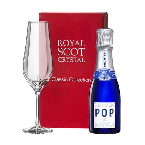 Pommery POP Champagne 20cl and Royal Scot Classic Collection Flute In Red Gift Box